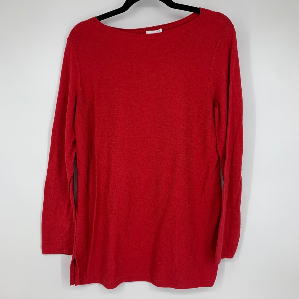 J Jill Womens medium sweater pullover Tunic Knit Red Cotton blend